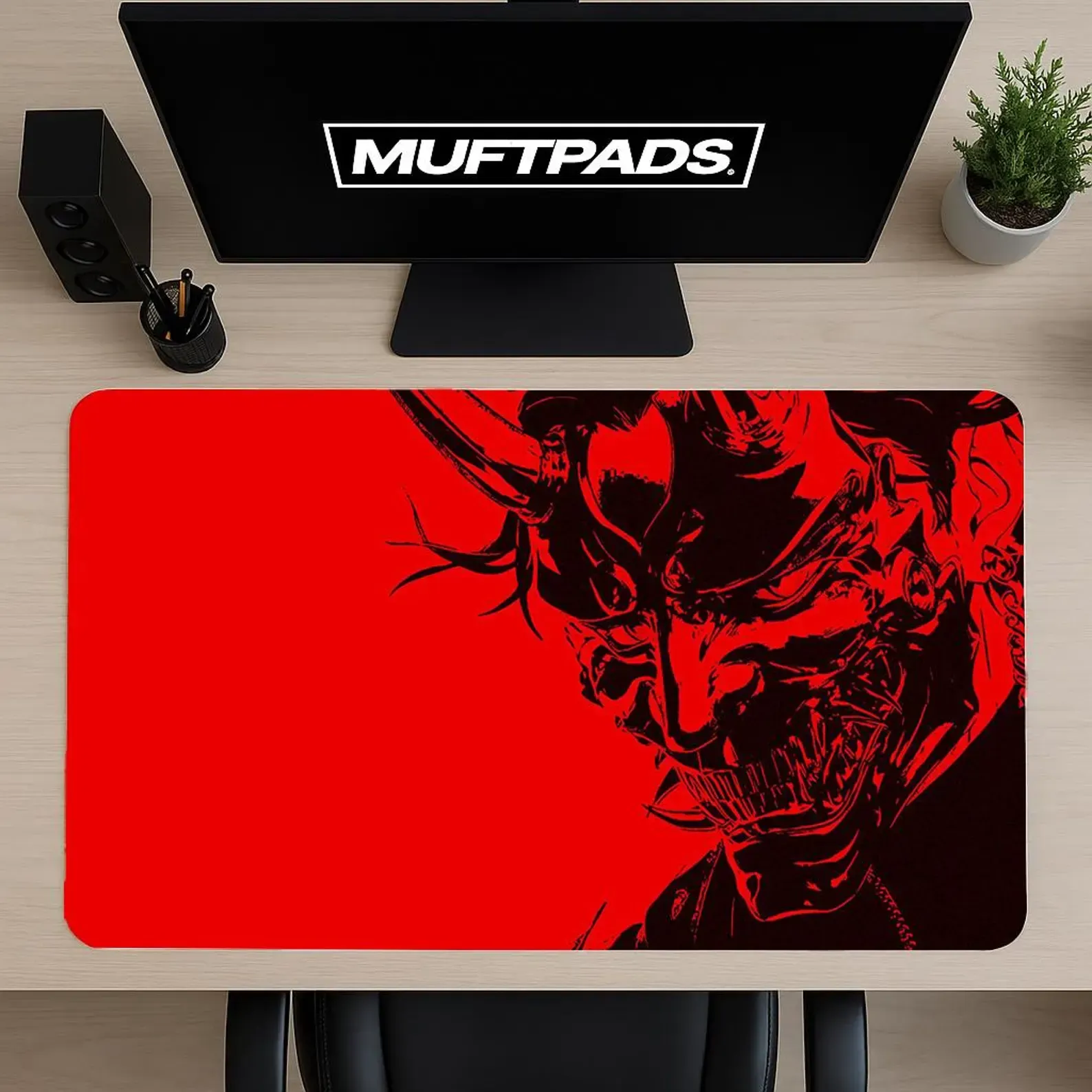 Samurai Warrior Desk Mat | Red Black Japanese Gaming Mouse Pad
