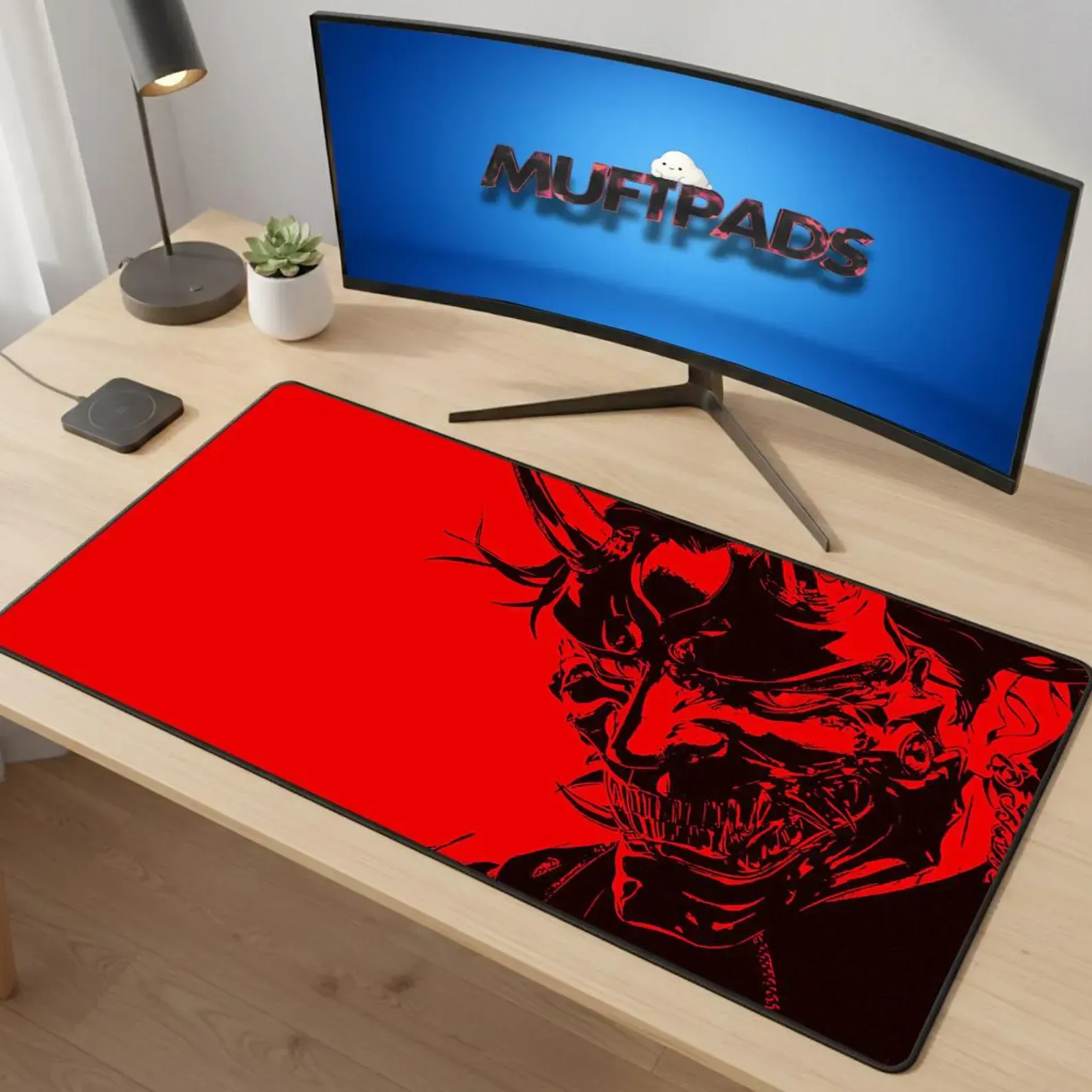Samurai Warrior Desk Mat | Red Black Japanese Gaming Mouse Pad